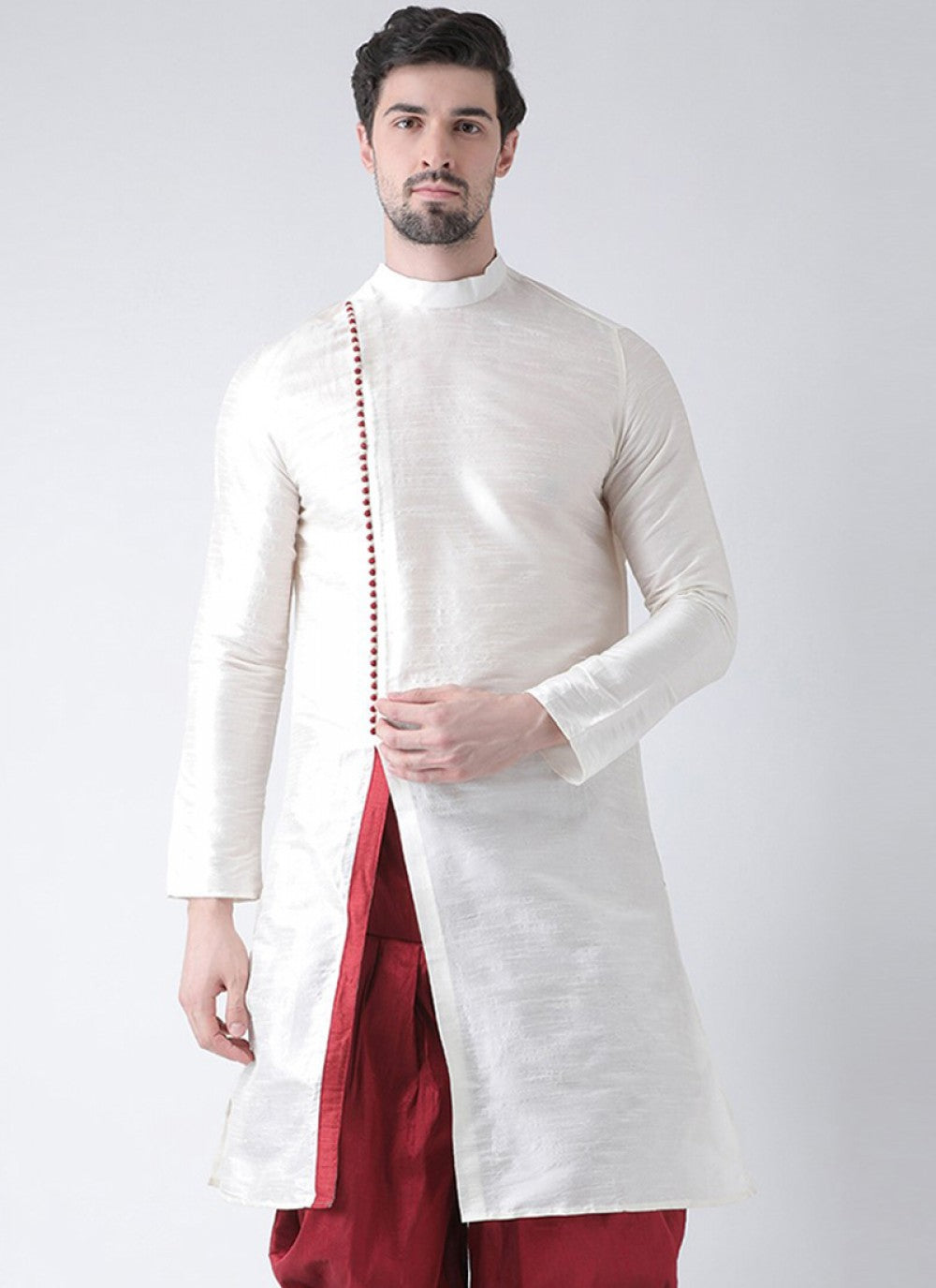 Plain Art Dupion Silk White Kurta - M1331