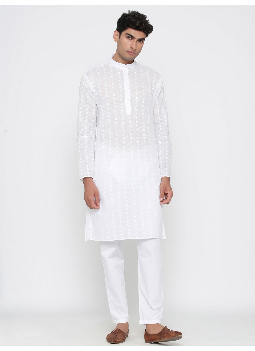 Plain Cotton White Kurta Pyjama - M1818