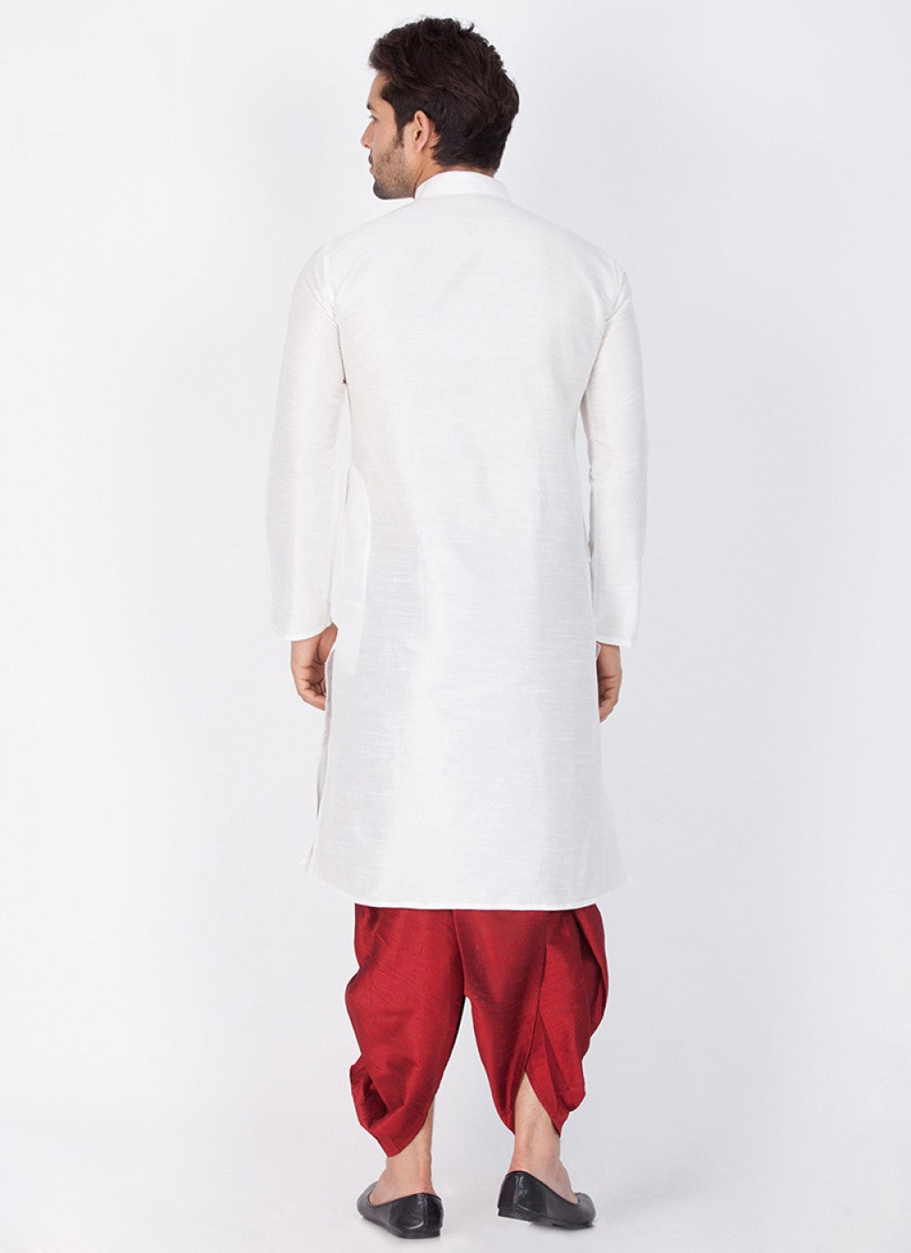 Plain Banarasi Silk White Dhoti Kurta - M1355