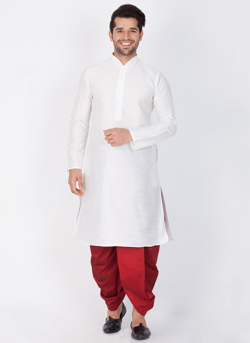 Plain Banarasi Silk White Dhoti Kurta - M1355