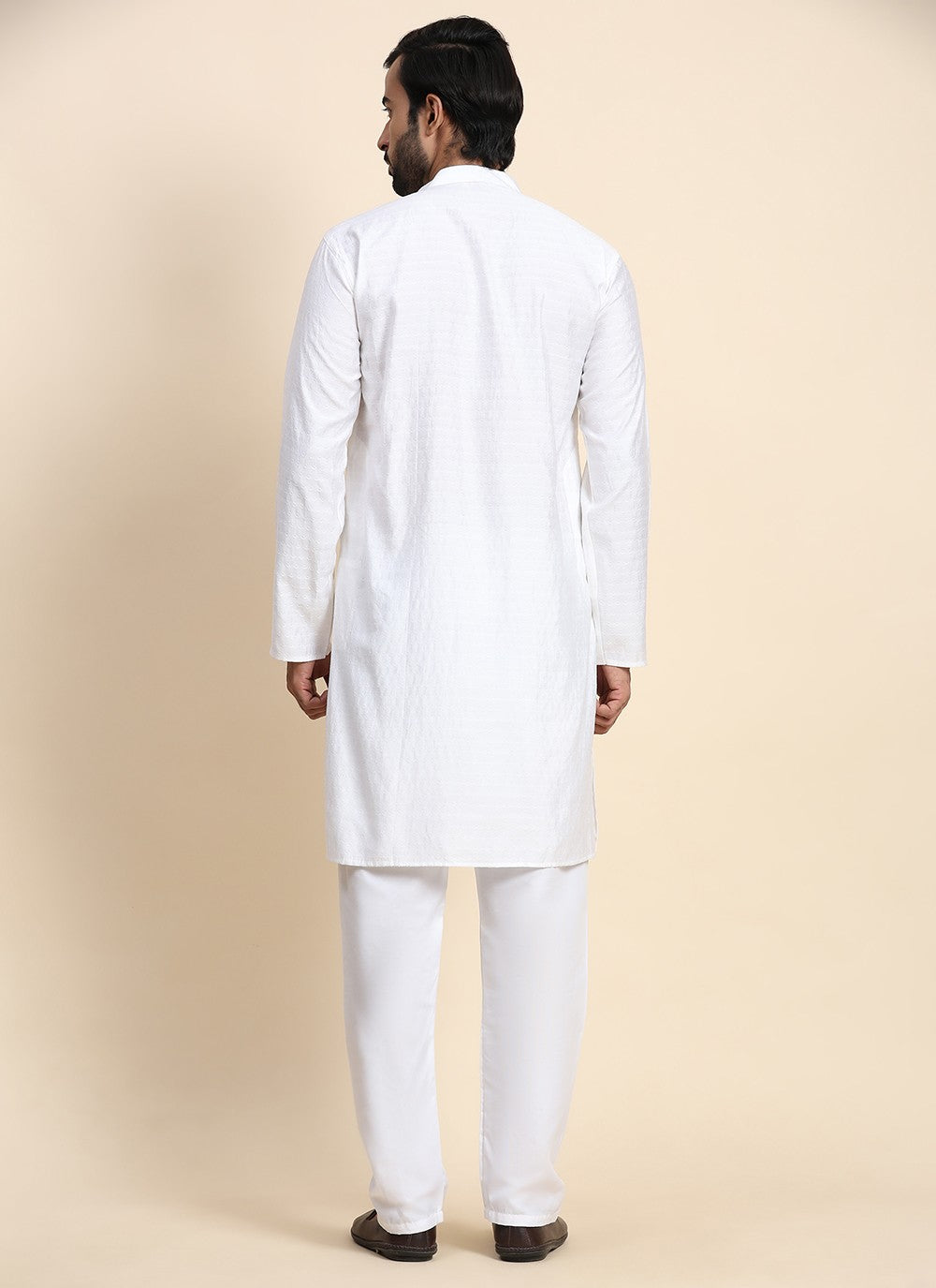 Plain Rayon, Viscose White Kurta Pyjama - M8436