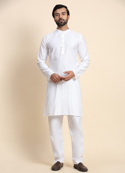 Plain Rayon, Viscose White Kurta Pyjama - M8436