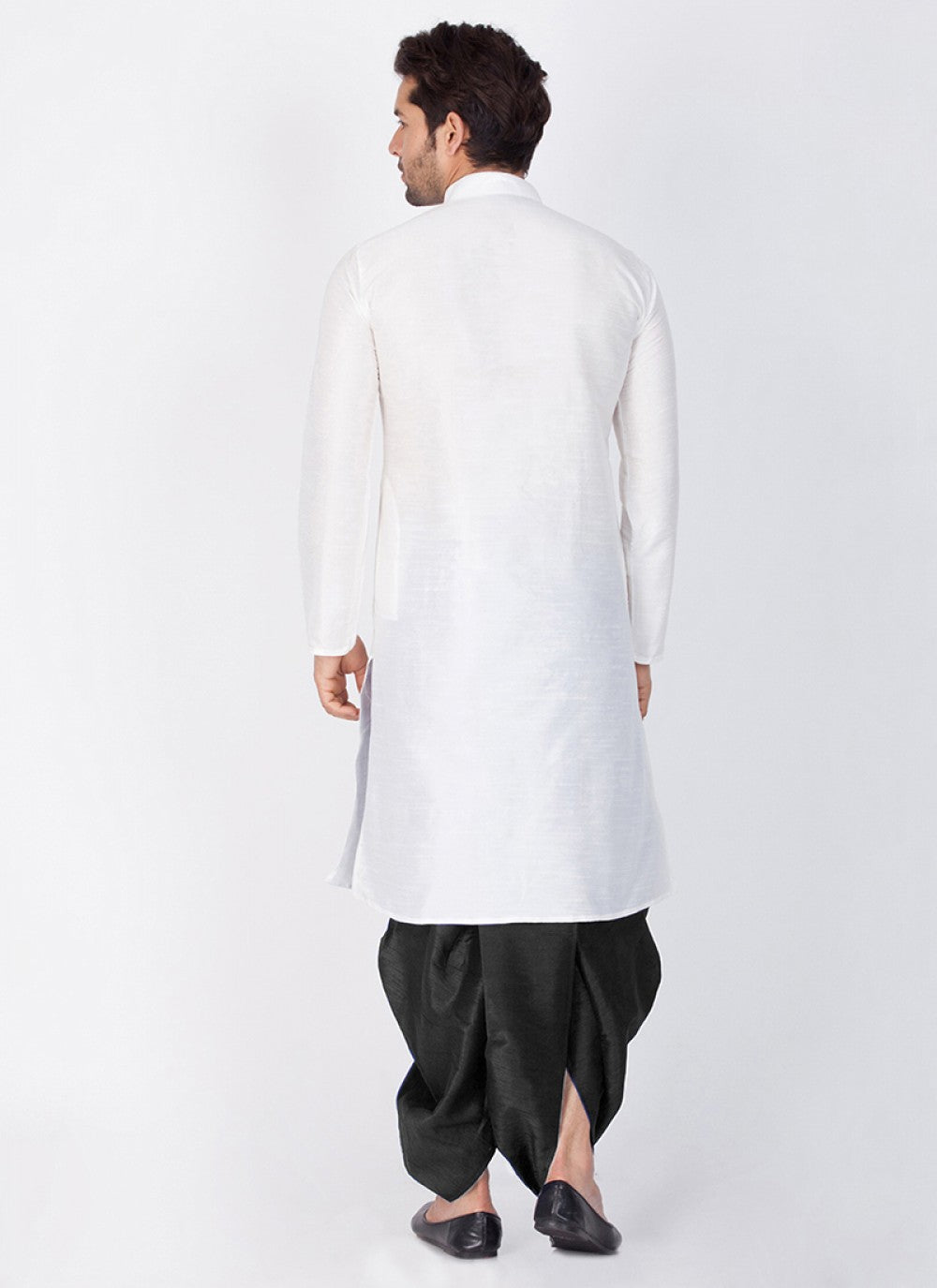 Plain Banarasi Silk White Dhoti Kurta - M1353