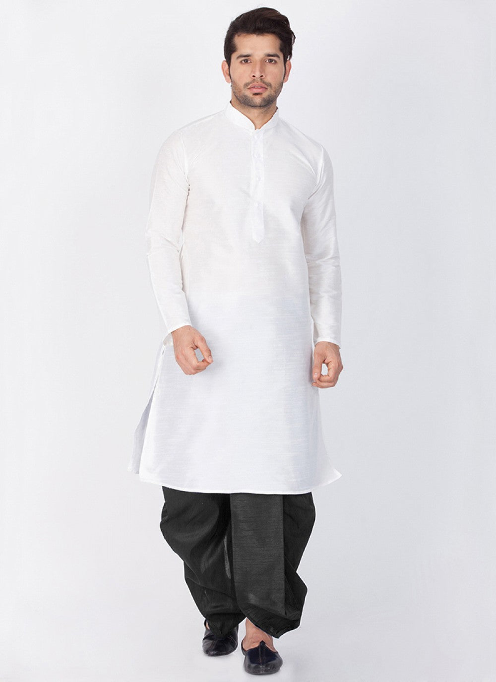 Plain Banarasi Silk White Dhoti Kurta - M1353