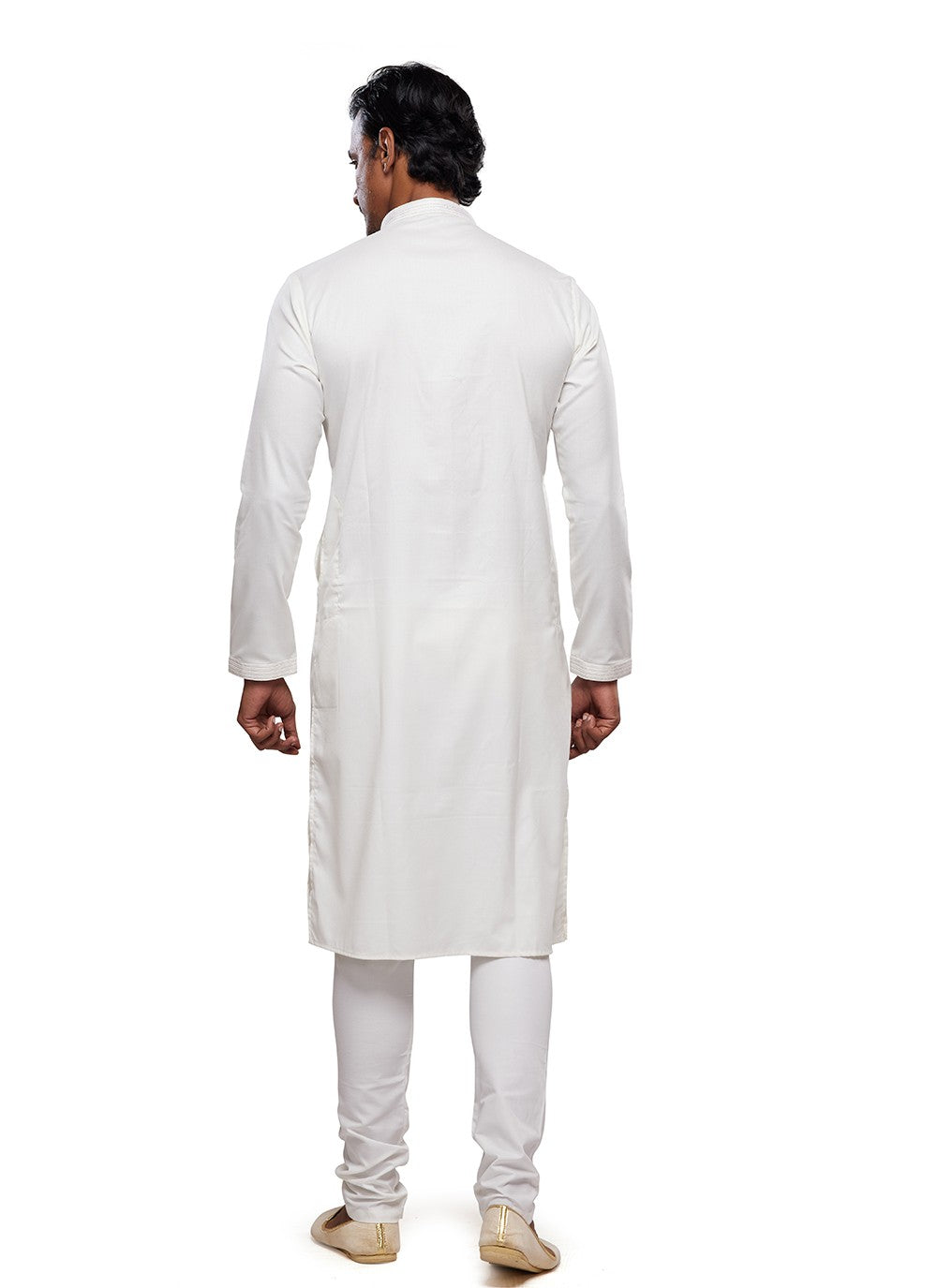 Plain Art Silk White Kurta Pyjama - M6755