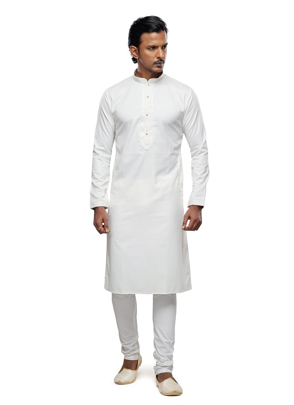 Plain Art Silk White Kurta Pyjama - M6755