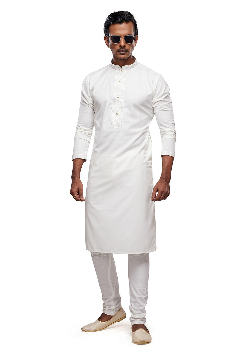 Plain Art Silk White Kurta Pyjama - M6755