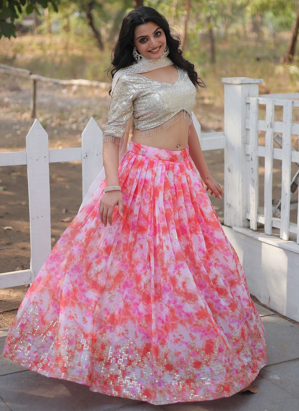 Digital Print Faux Georgette Lehenga - L3063