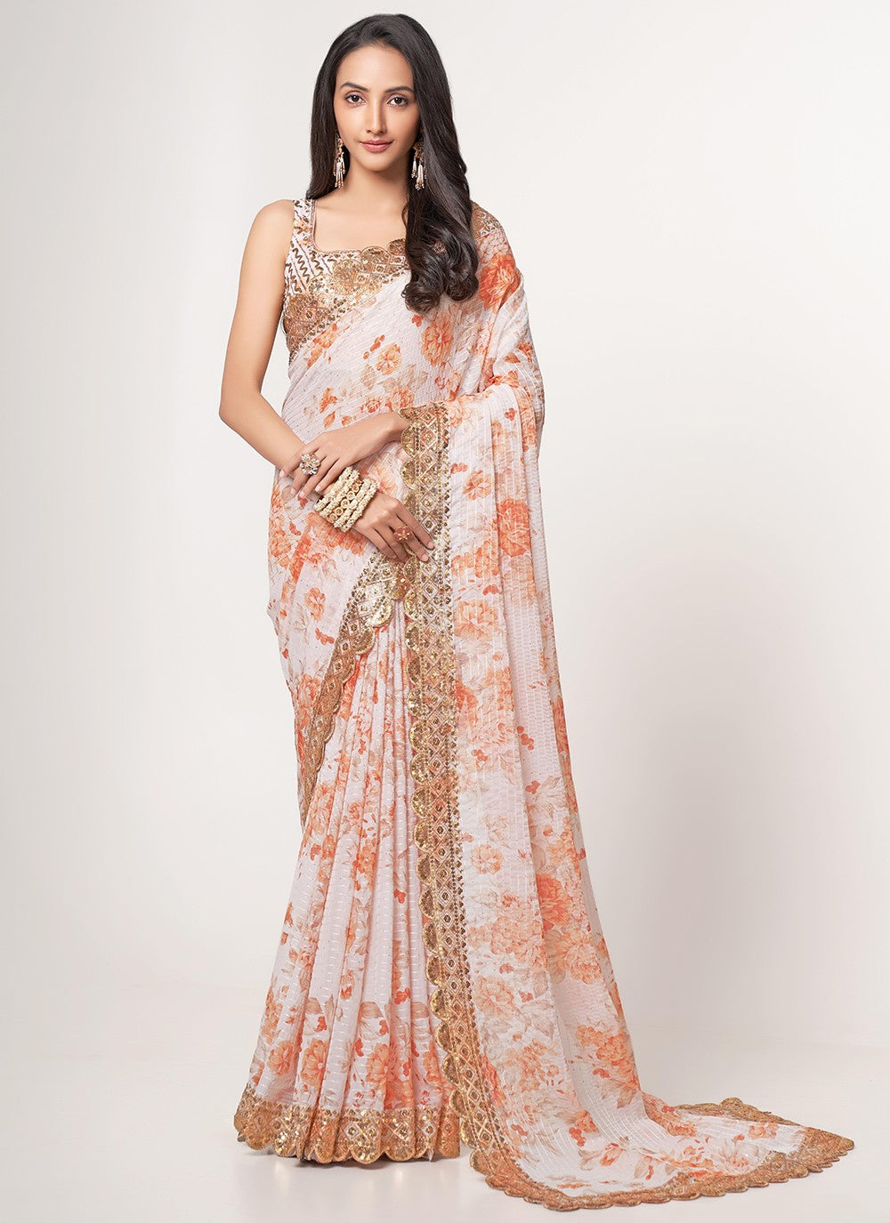 Classic Digital Print Organza Saree - S3068