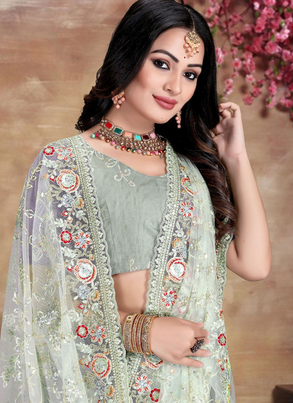 Contemporary Cord Net Saree - S2678