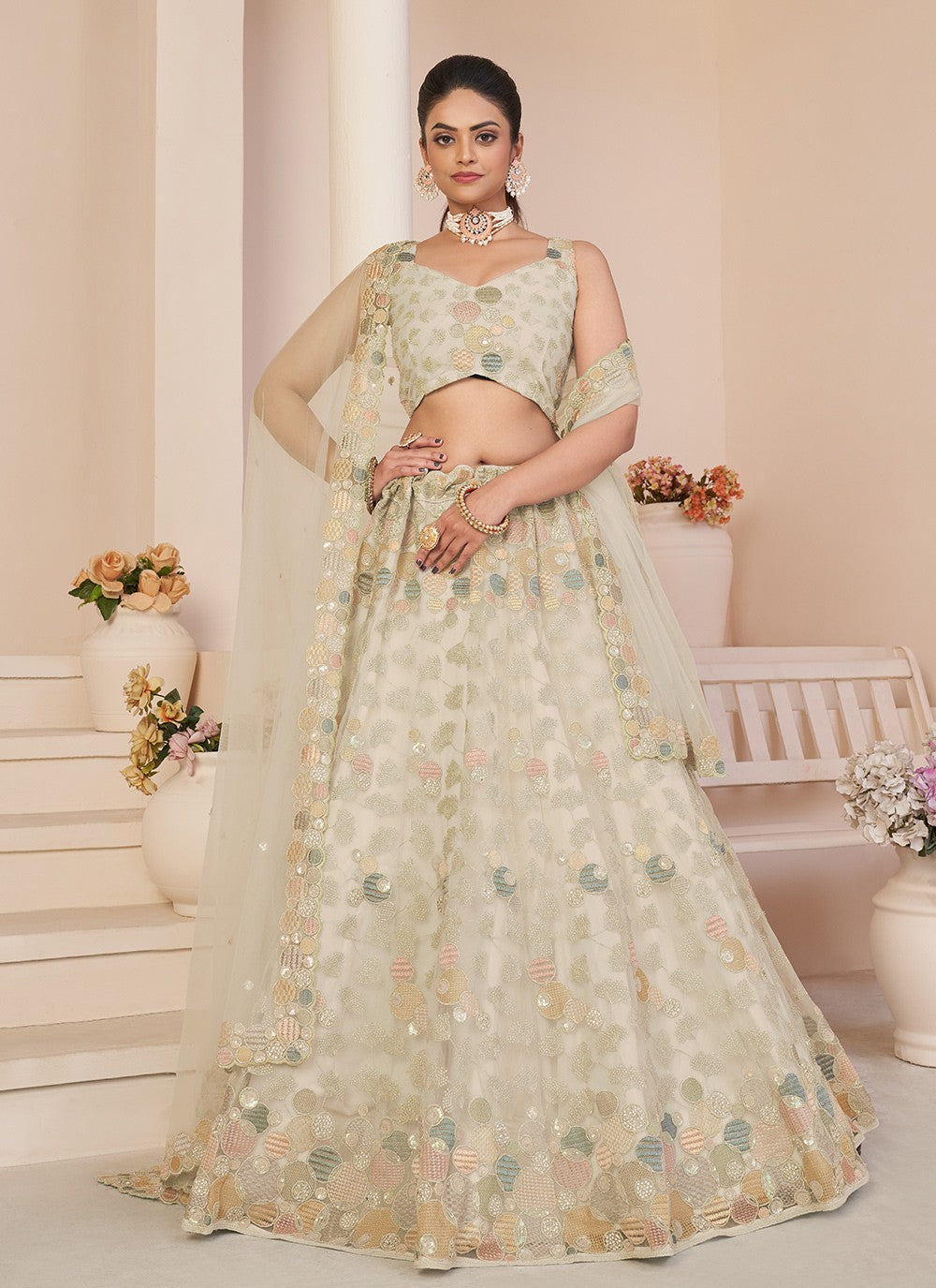 Cutdana Net Lehenga - L3169