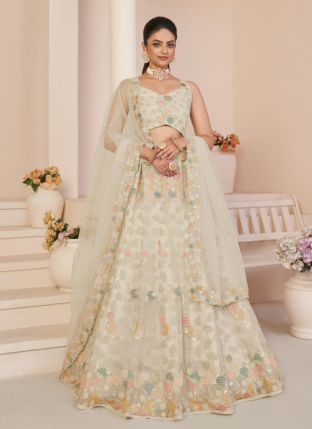 Cutdana Net Lehenga - L3169