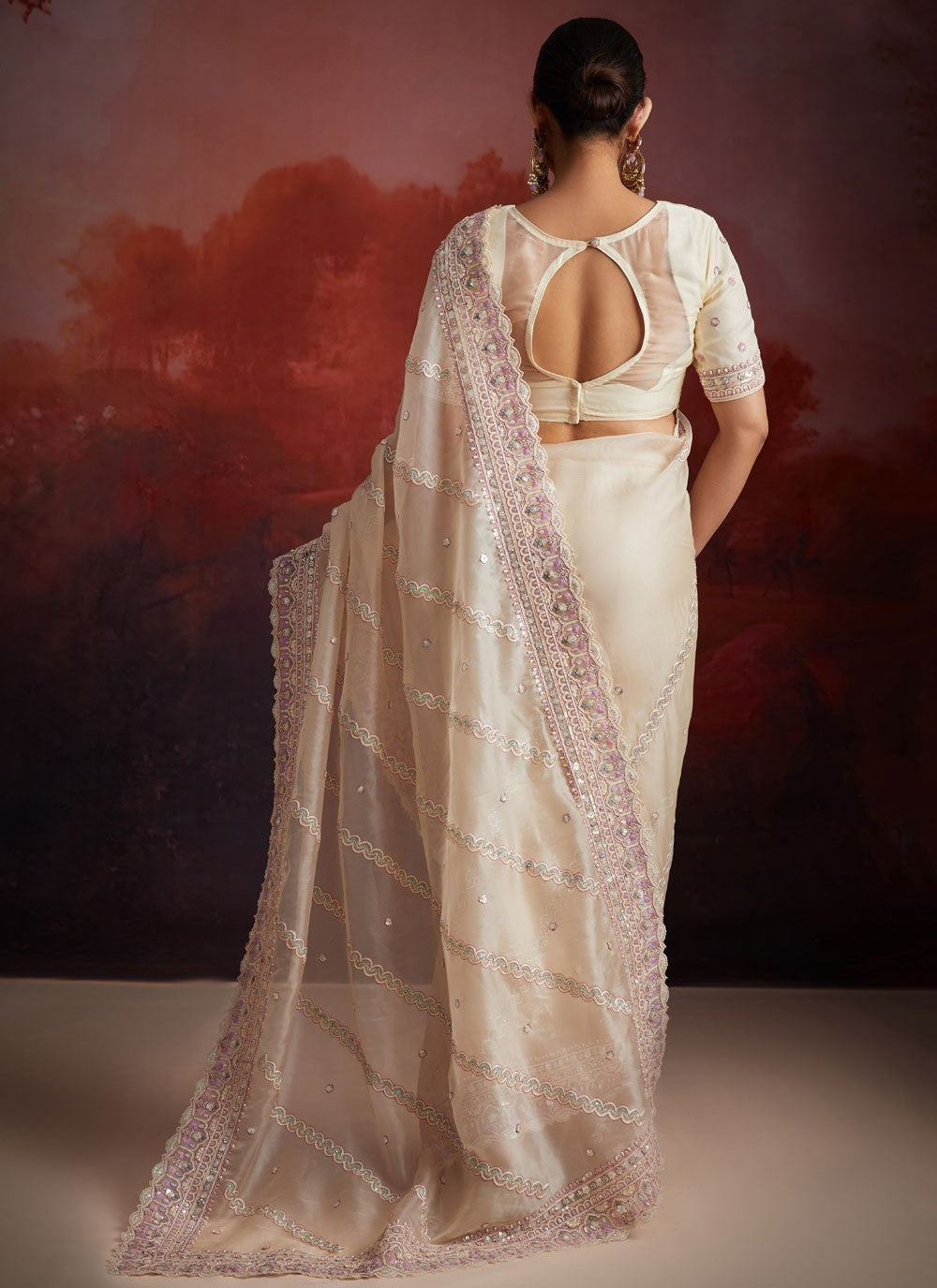 Cutdana, Embroidered, Sequins, Thread Organza Saree - S12047