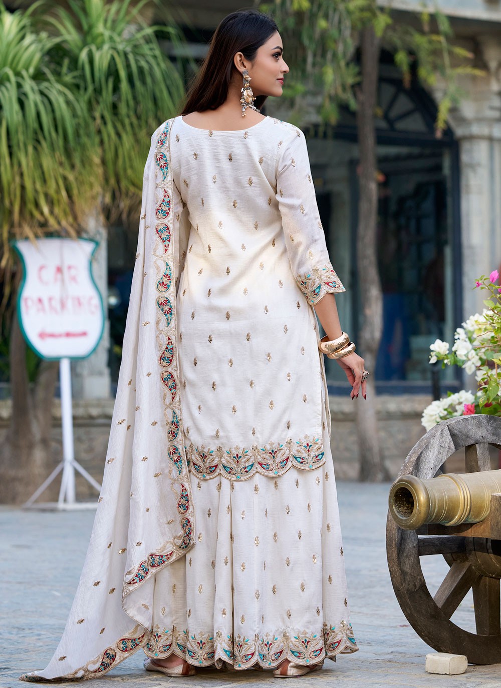 Embroidered Vichitra Silk Palazzo Suit - T4746