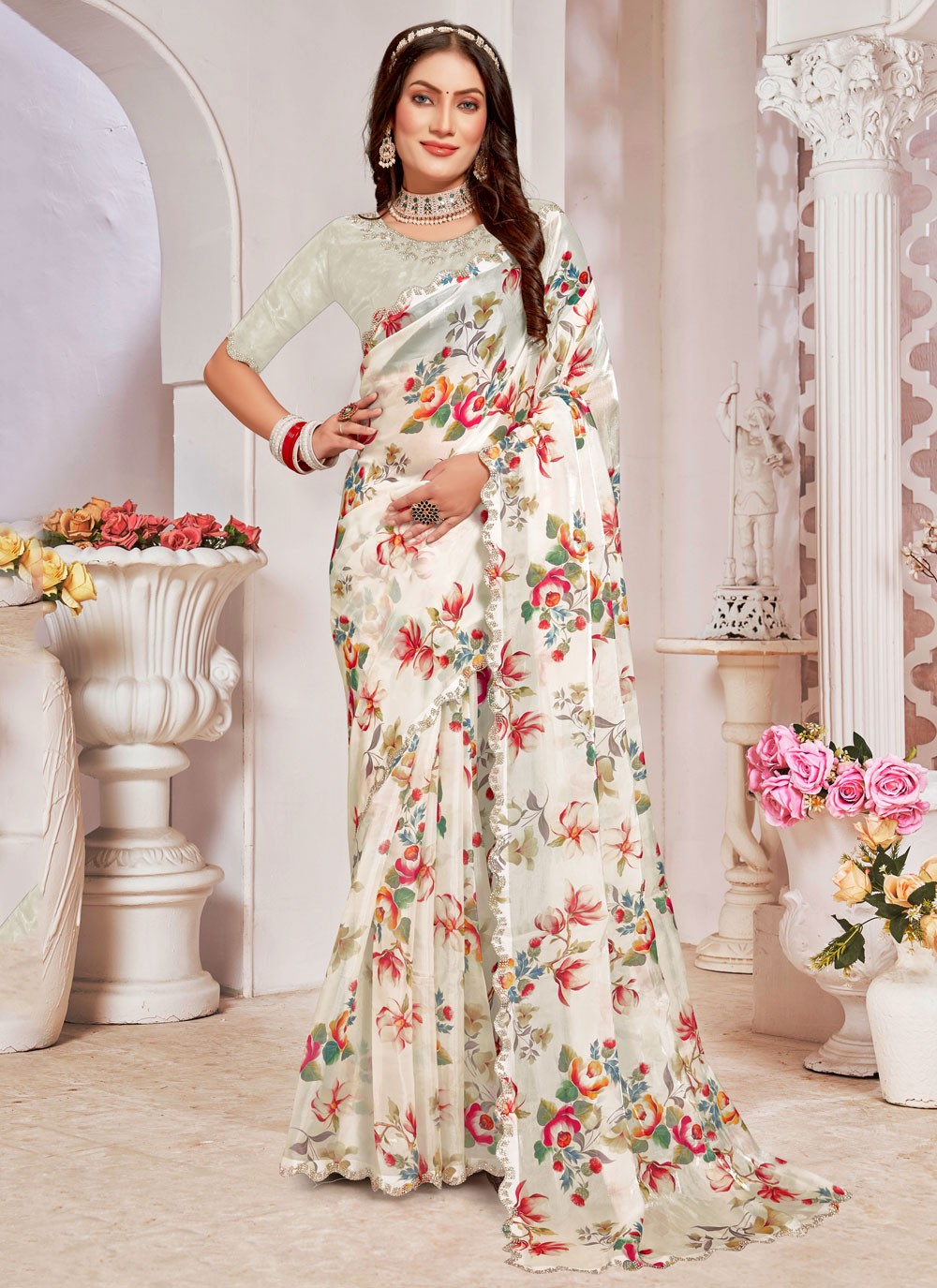 Classic Border Work Organza Saree - S7663