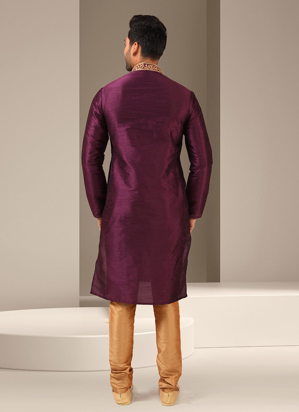 Embroidered Banarasi Silk Wine Kurta Pyjama - M3230