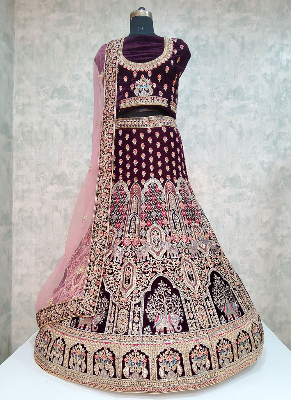 Embroidered Velvet A - Line Lehenga - L1919