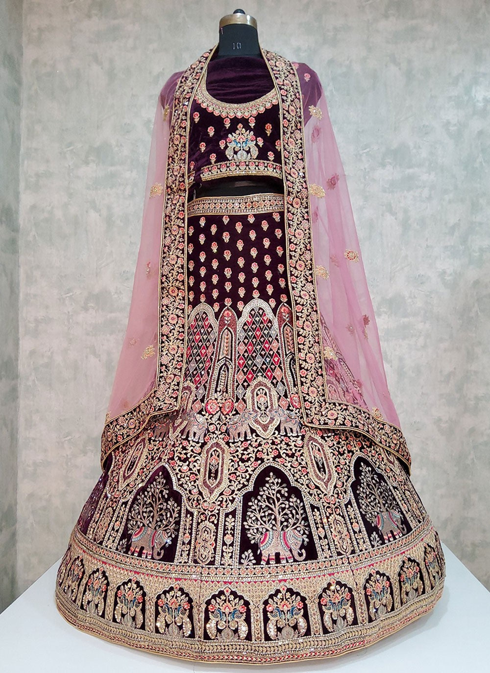 Embroidered Velvet A - Line Lehenga - L1919