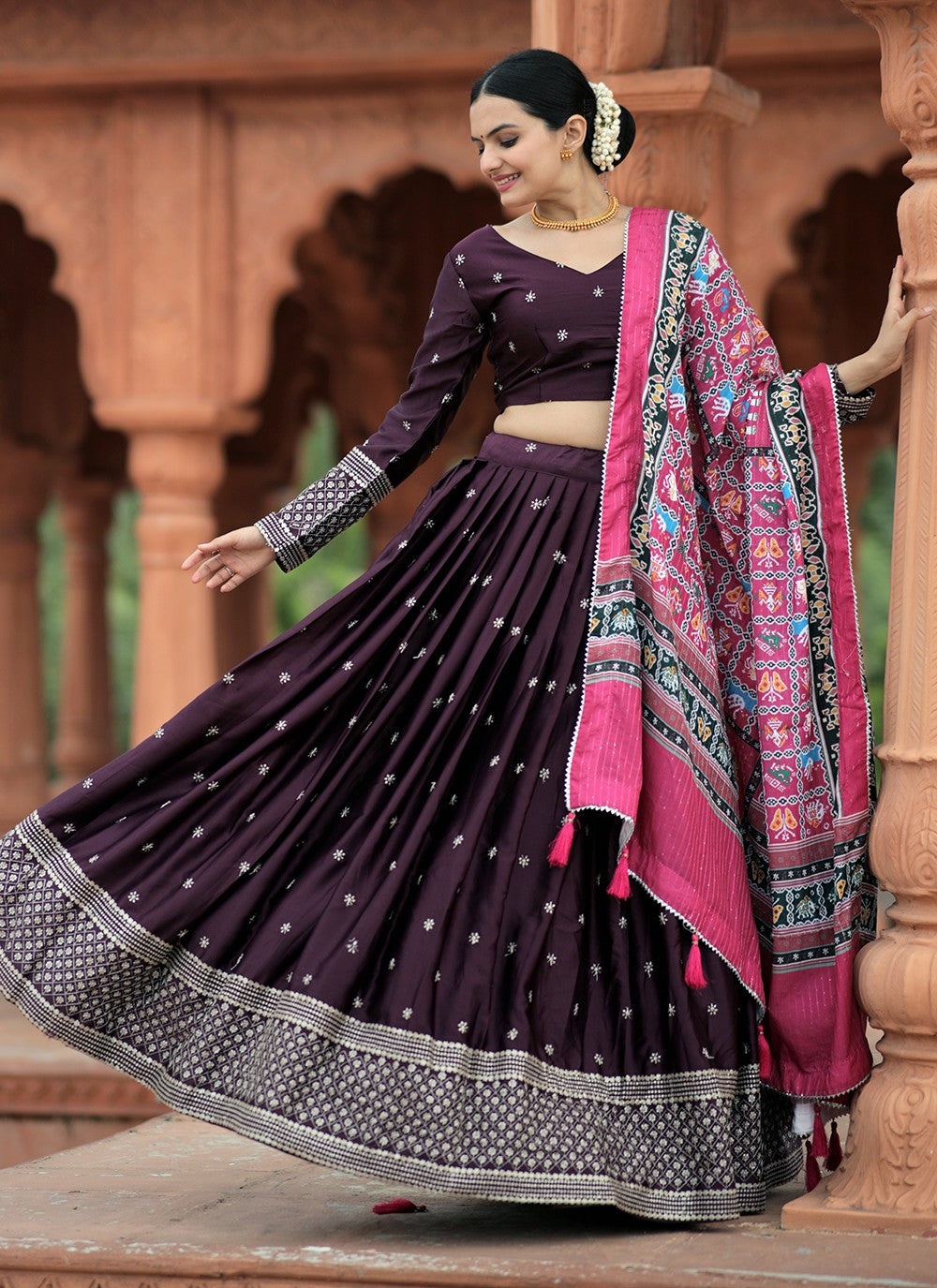 Embroidered Silk A - Line Lehenga - L1095