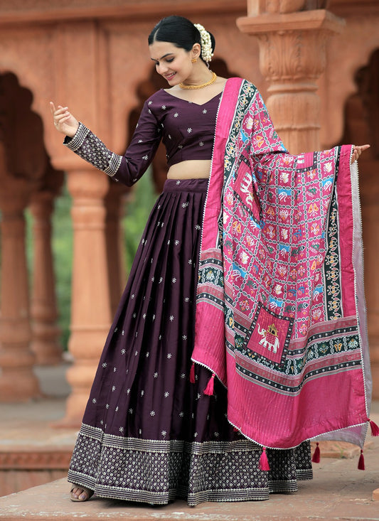 Embroidered Silk A - Line Lehenga - L1095