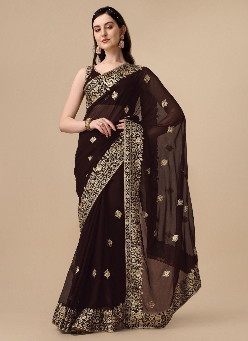 Classic Embroidered Georgette Saree - S4842