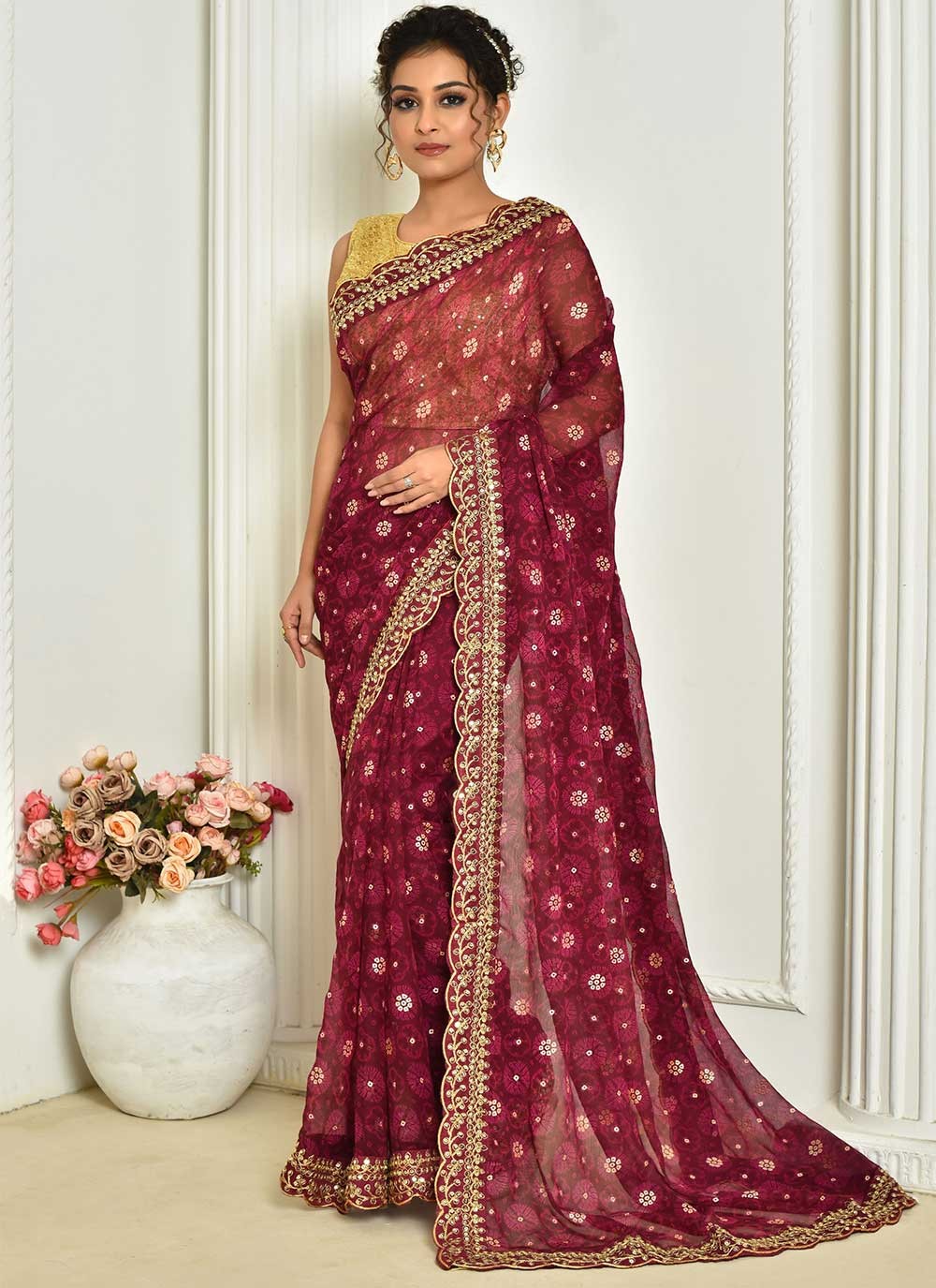 Classic Embroidered Georgette Saree - S2442