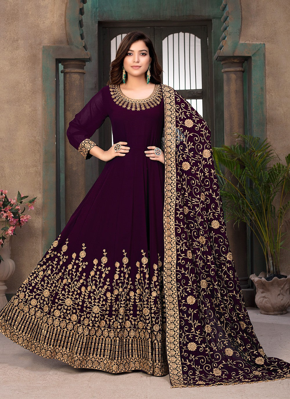 Faux Georgette Floor Length Anarkali - T204