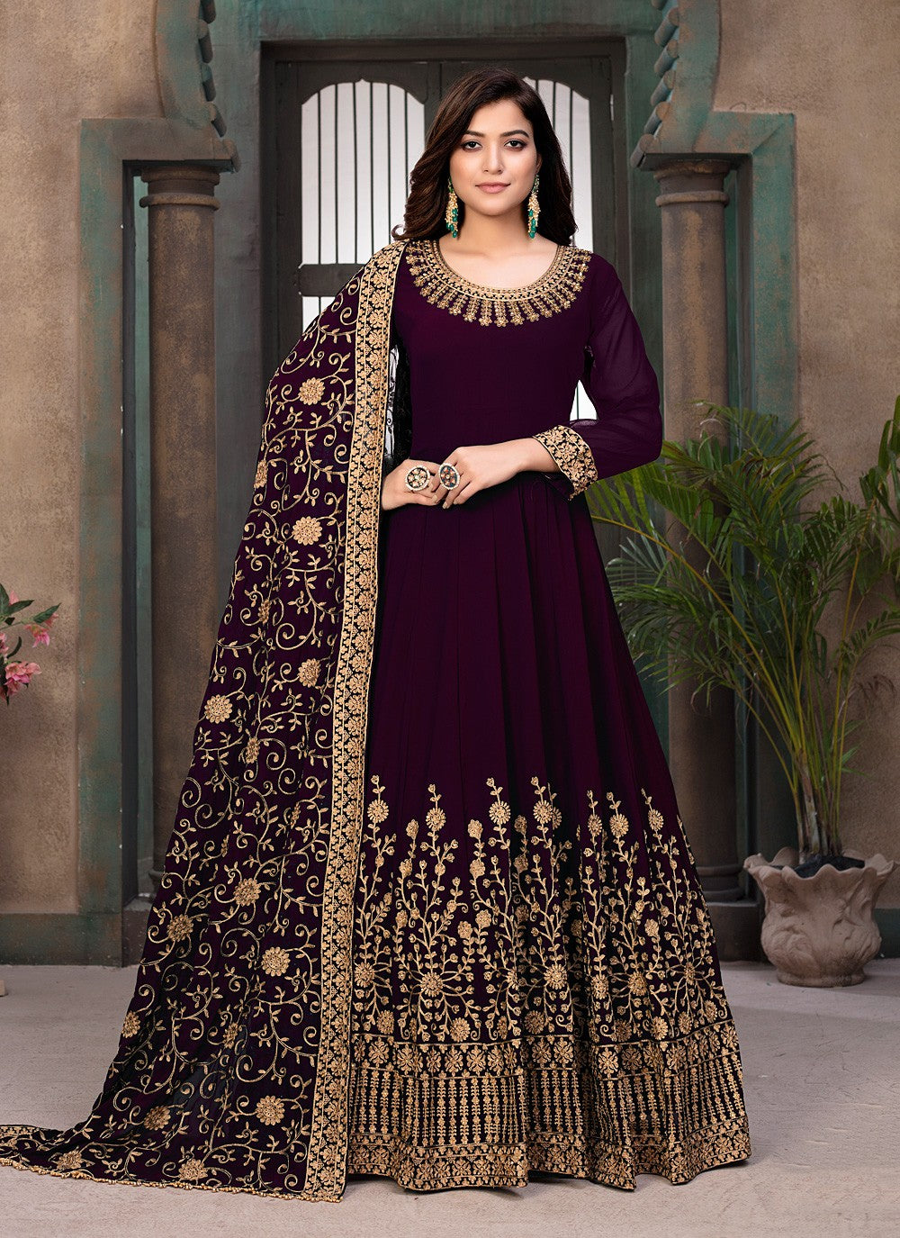 Faux Georgette Floor Length Anarkali - T204