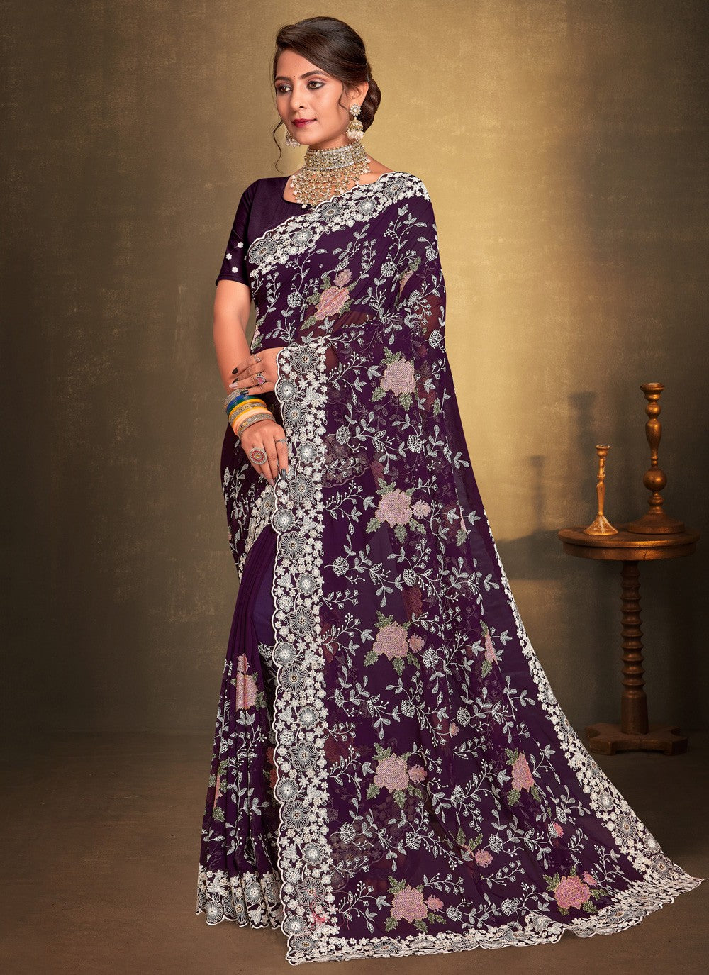 Classic Embroidered Georgette Saree - S4044