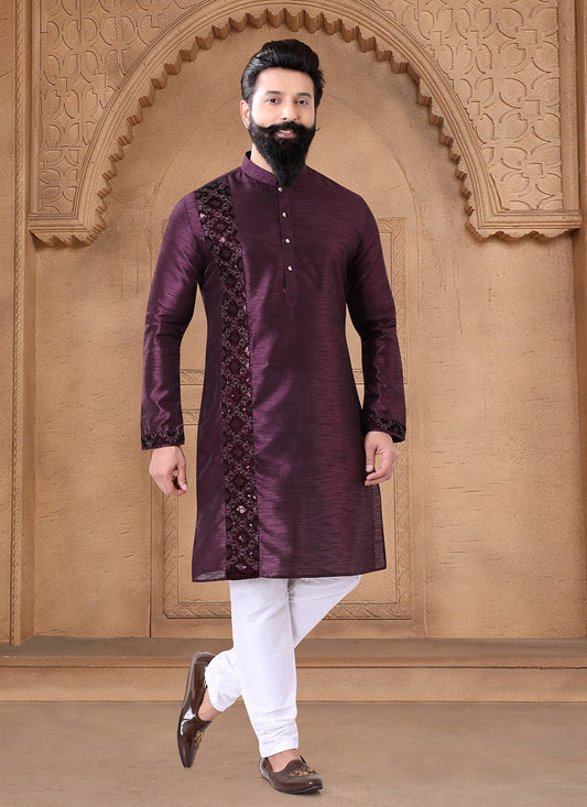 Sequins Silk Wine Kurta Pyjama - M7605