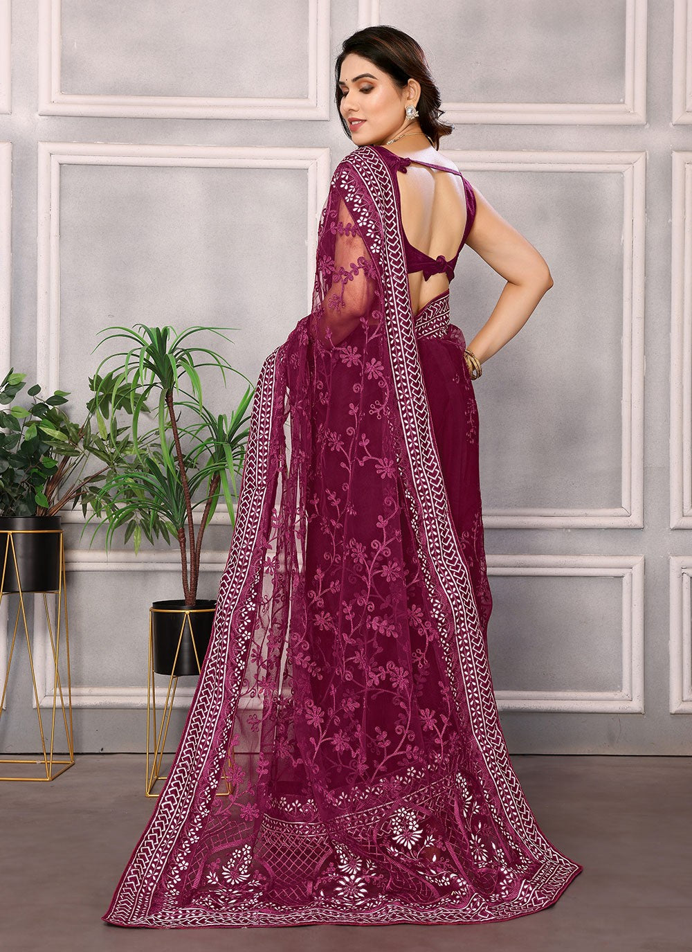 Classic Embroidered Net Saree - S5975