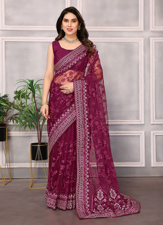 Classic Embroidered Net Saree - S5975