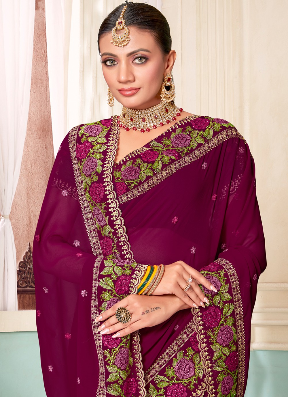 Classic Embroidered Georgette Saree - S3803