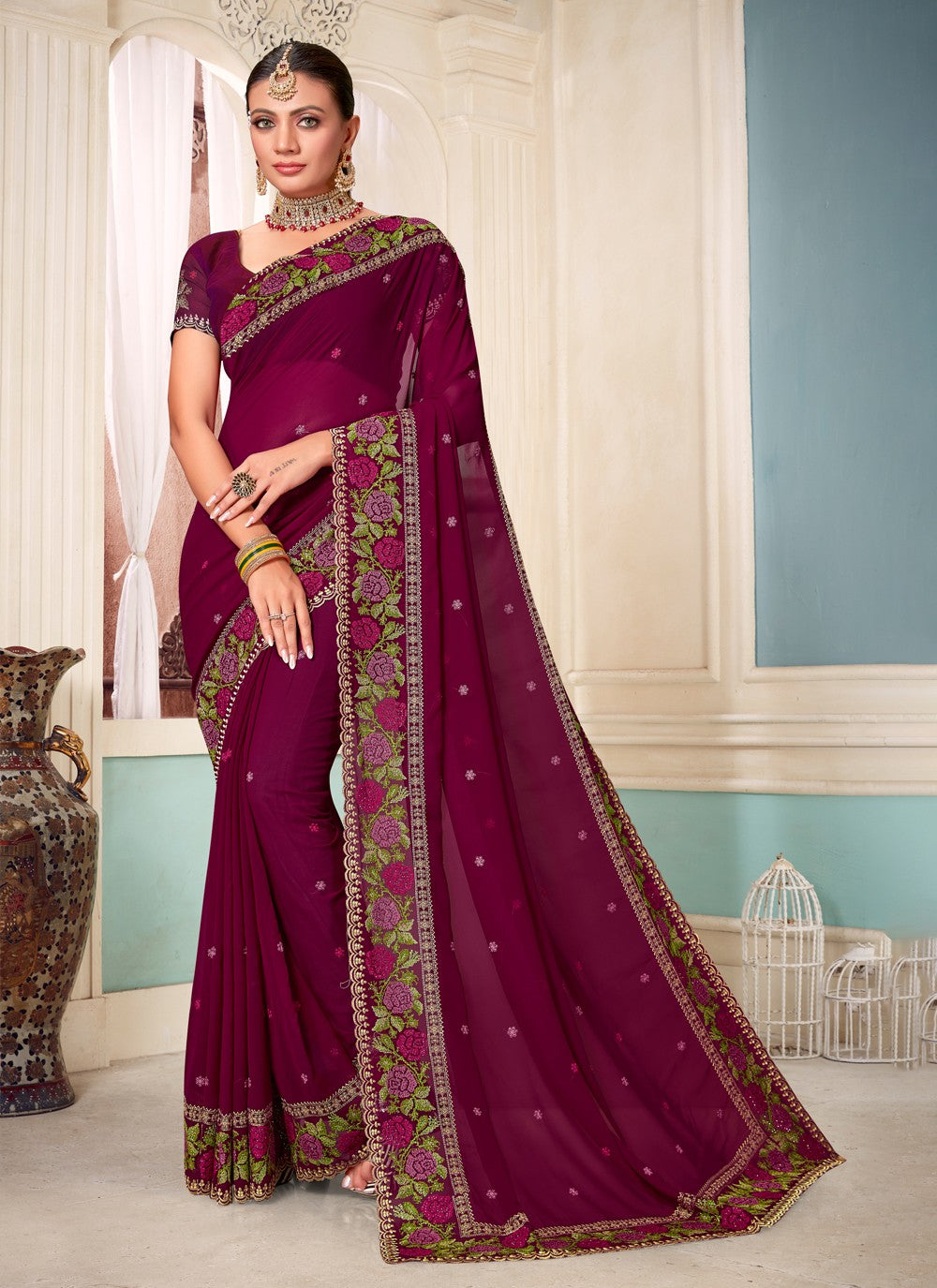 Classic Embroidered Georgette Saree - S3803