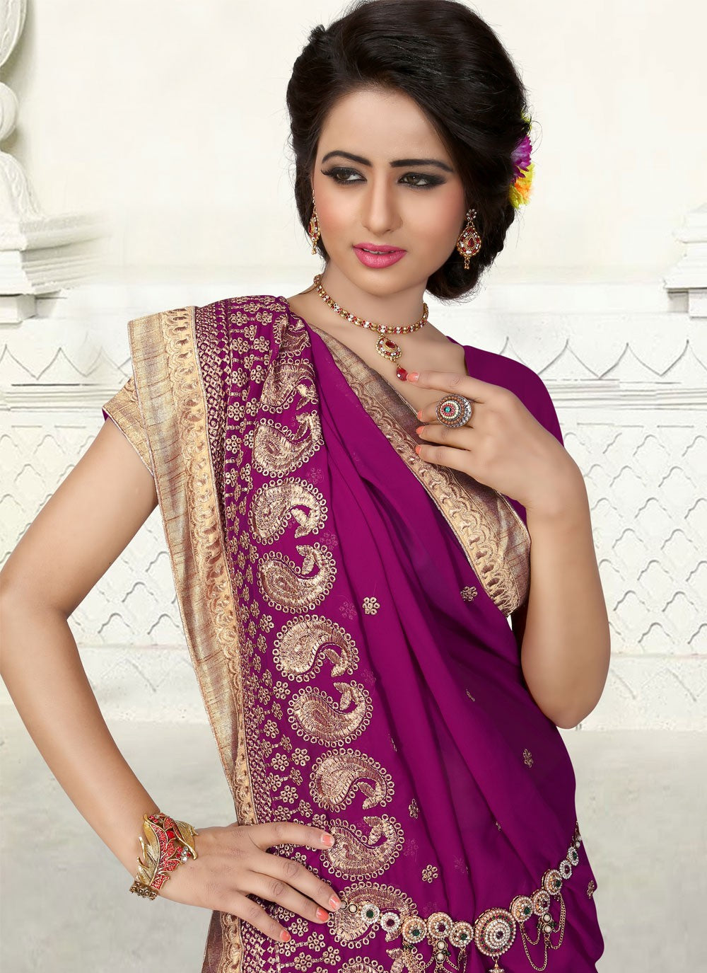 Classic Embroidered Georgette Saree - S4129