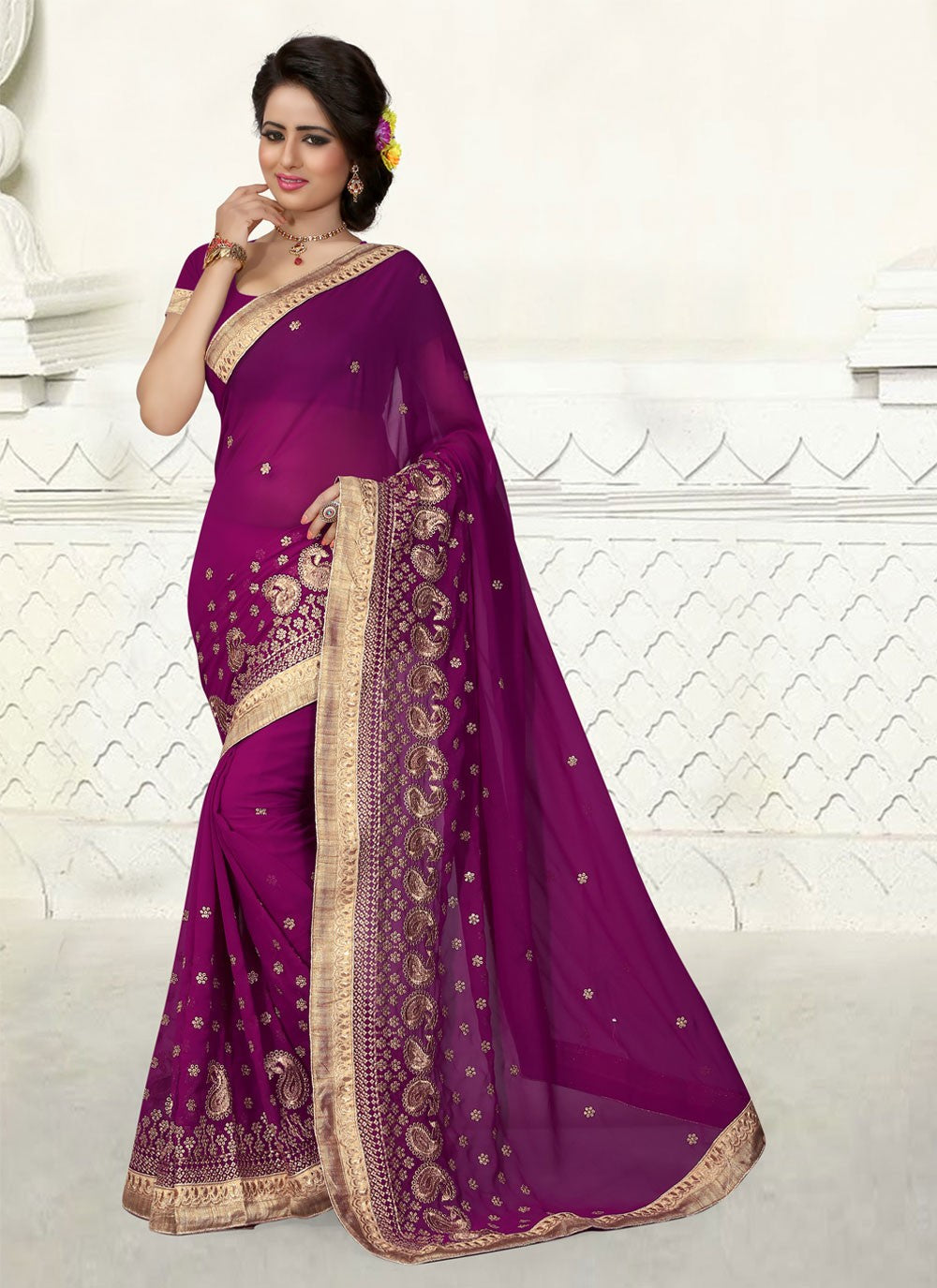 Classic Embroidered Georgette Saree - S4129