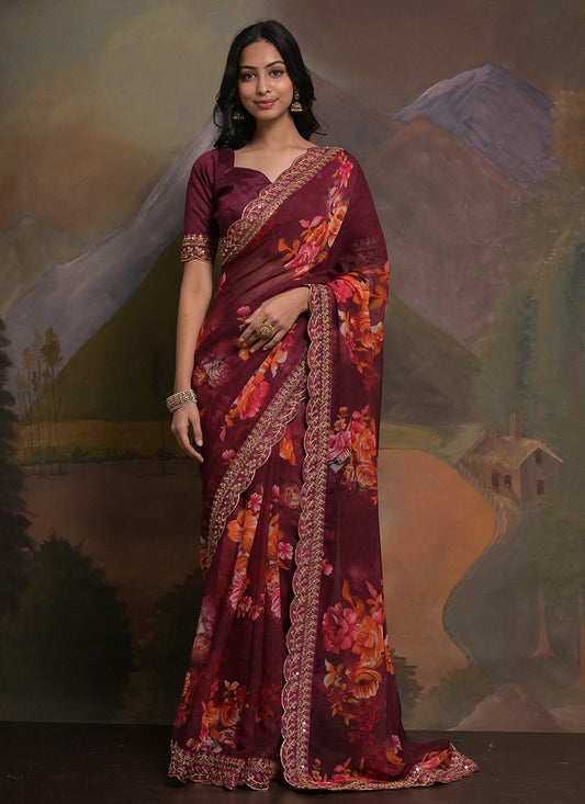 Trendy Border Work Georgette Saree - S5351