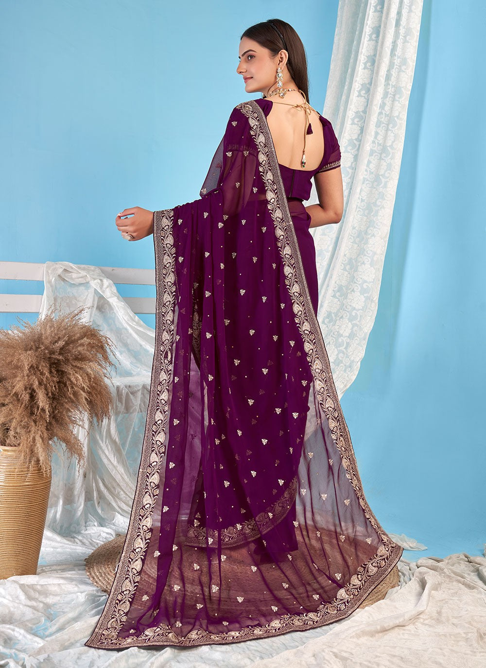 Classic Embroidered Georgette Saree - S7270