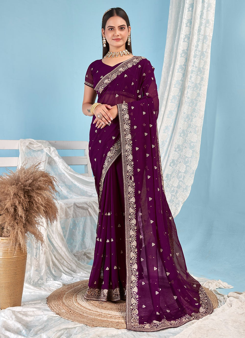 Classic Embroidered Georgette Saree - S7270