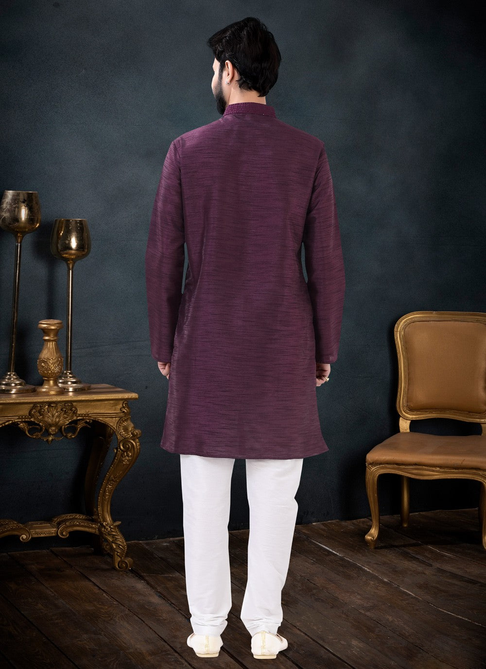 Plain Silk Wine Kurta Pyjama - M4444