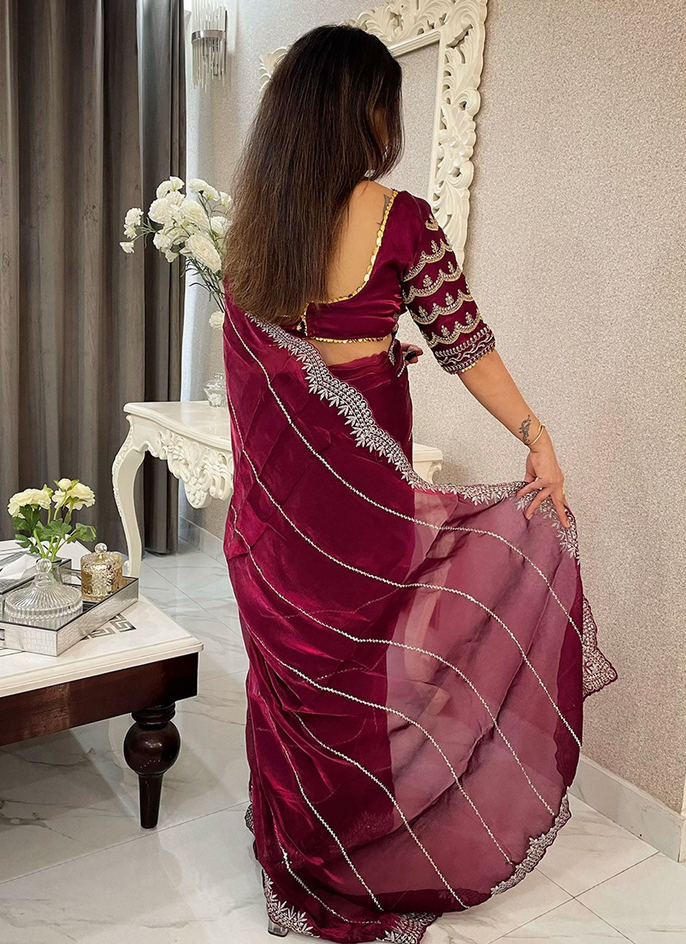 Classic Embroidered Net Saree - S6900