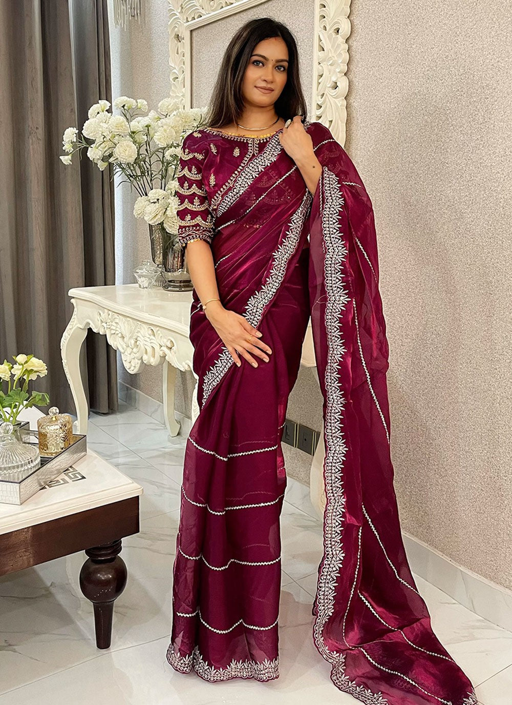 Classic Embroidered Net Saree - S6900