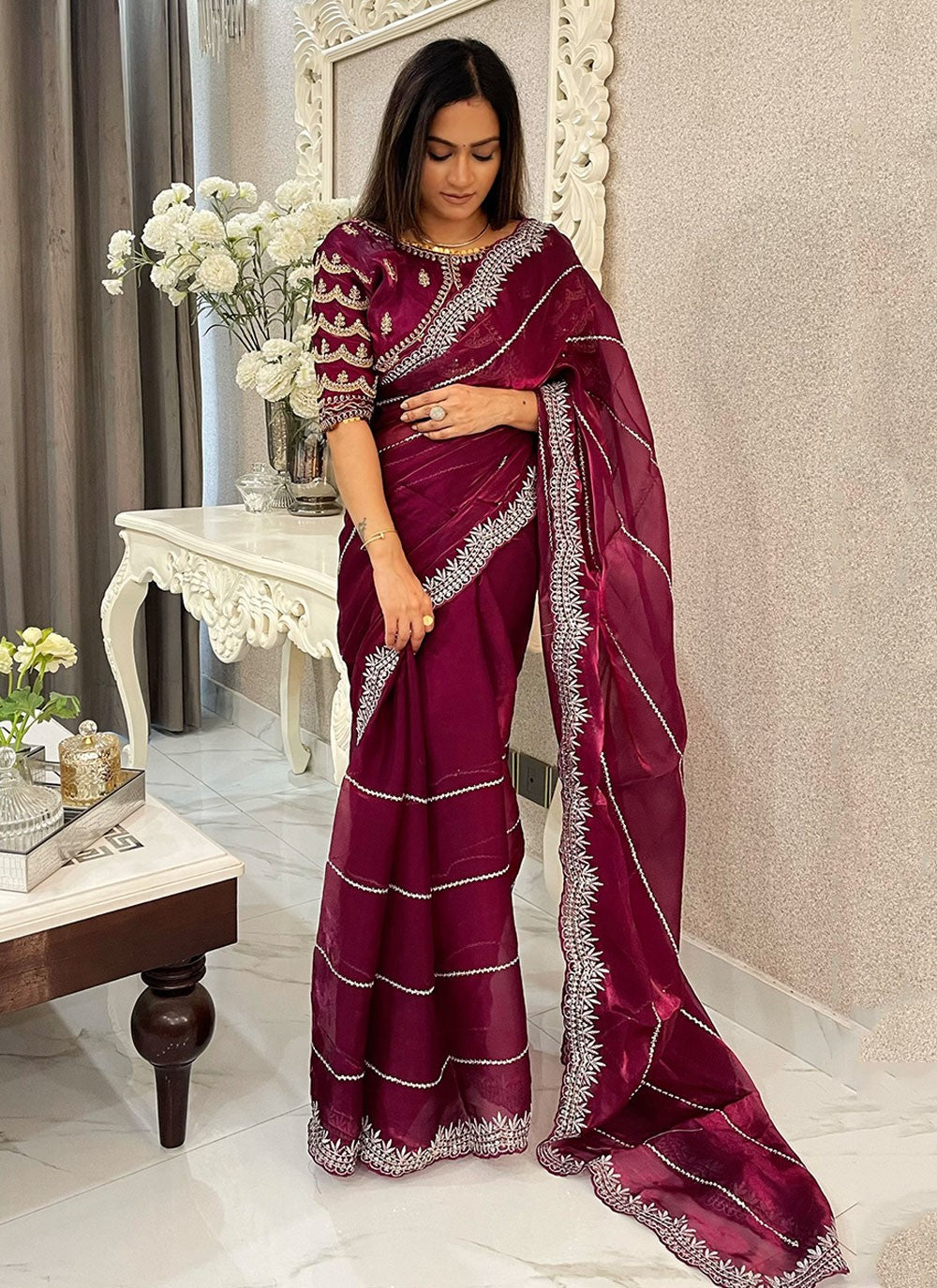 Classic Embroidered Net Saree - S6900