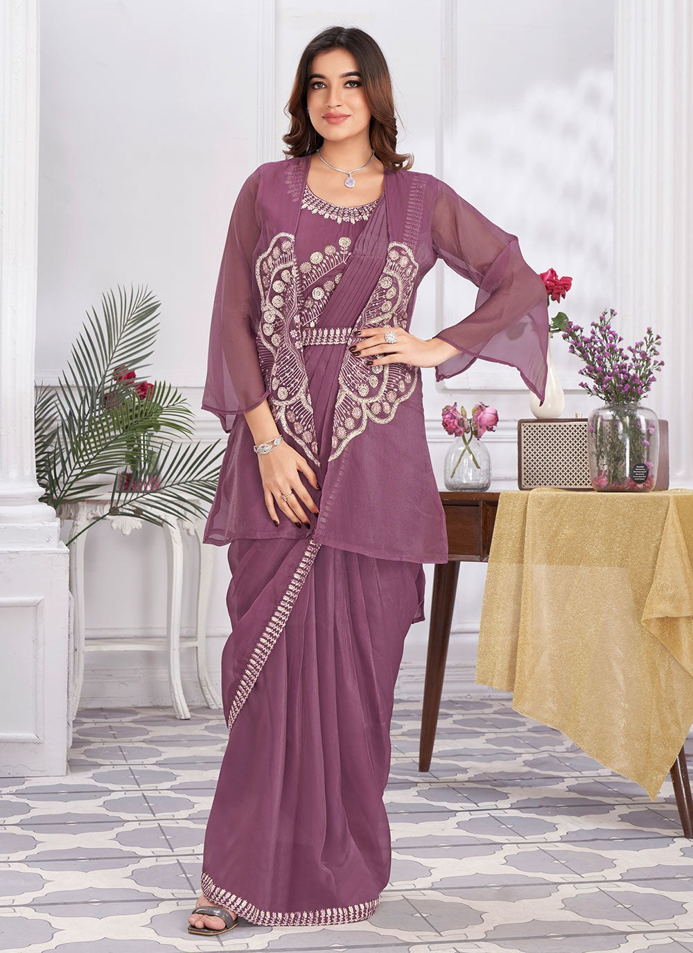 Classic Embroidered Georgette Saree - S6628