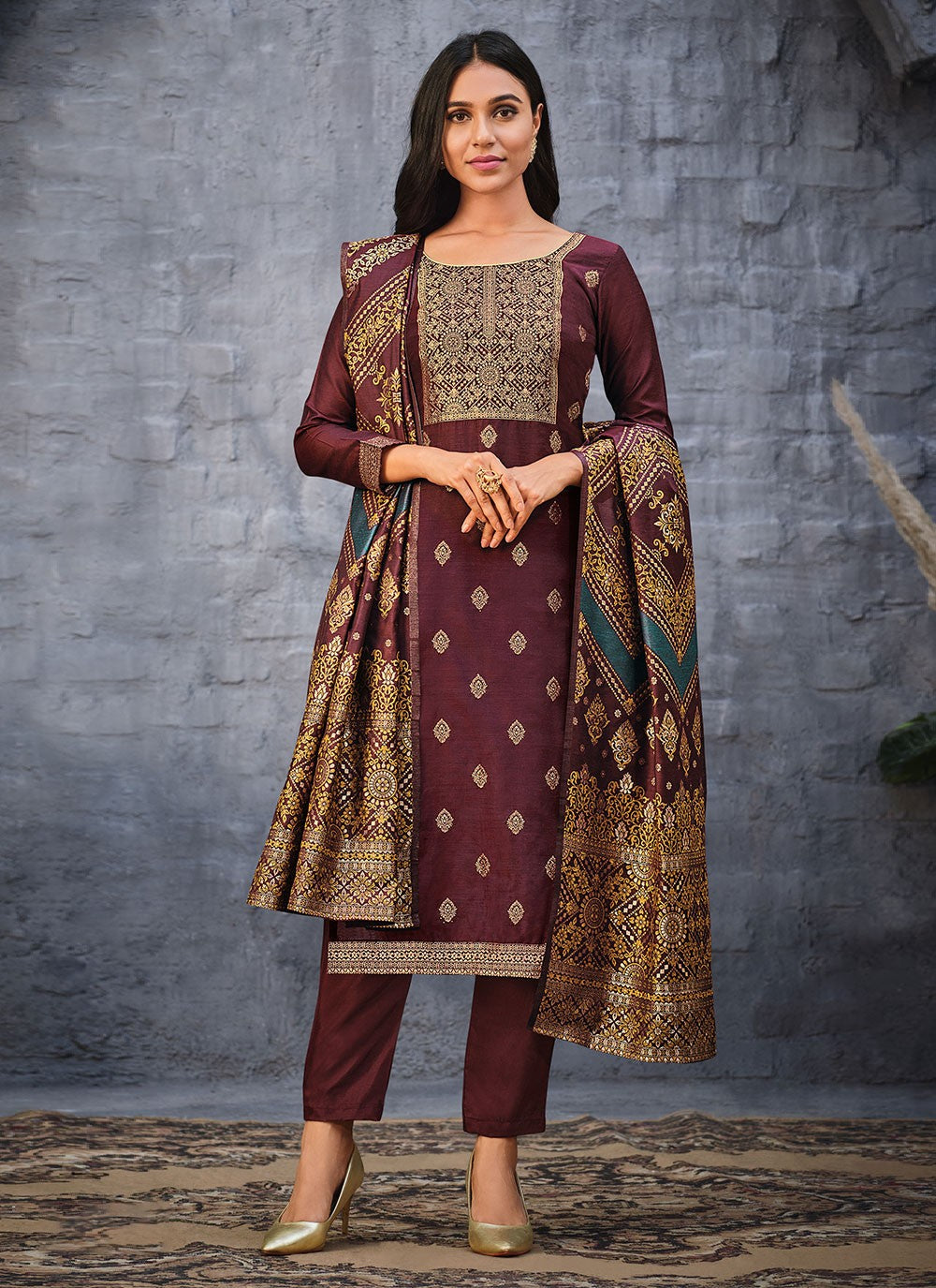 Jacquard Silk Salwar Suit - T988