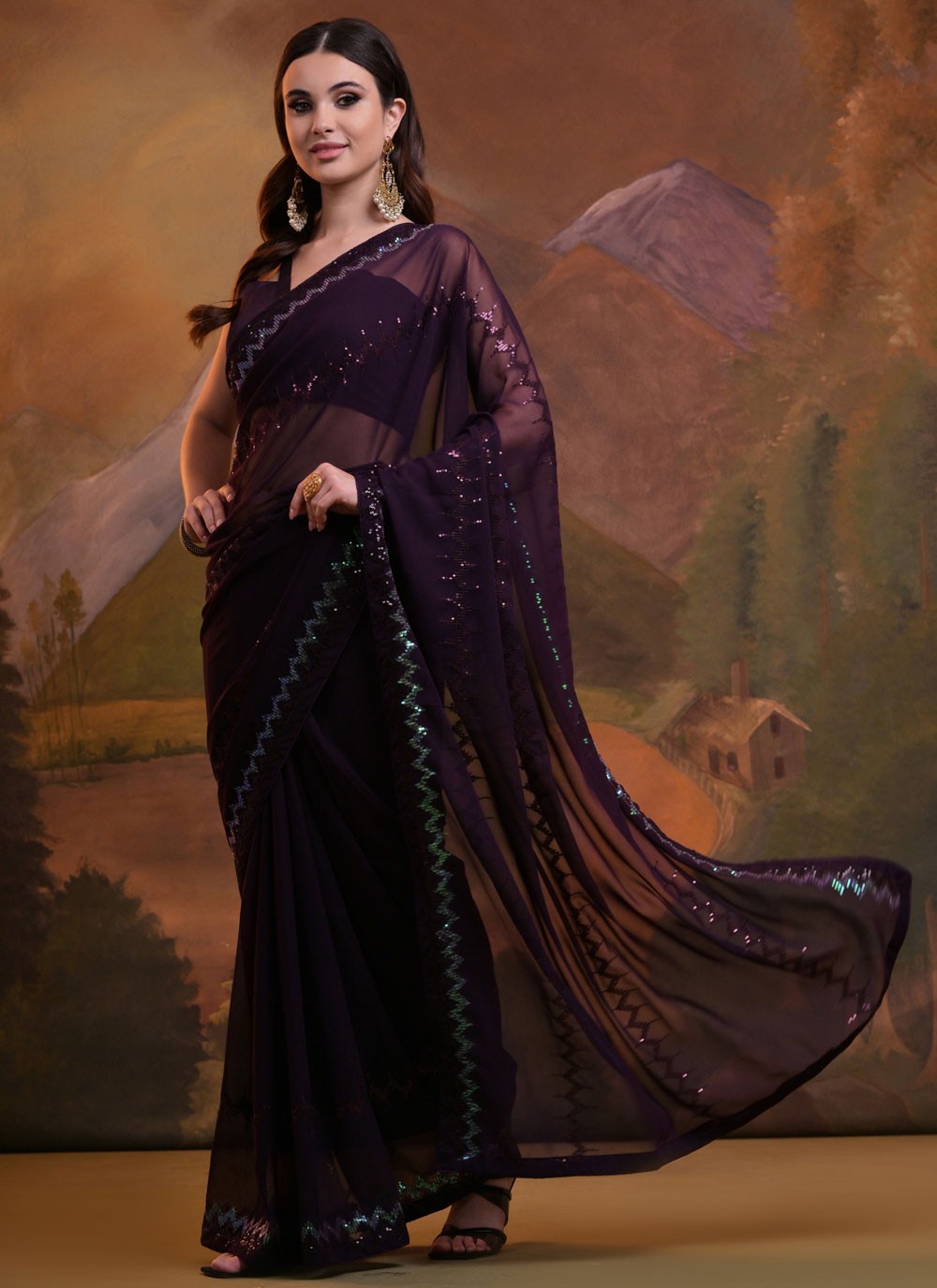 Trendy Border Work Georgette Saree - S7152