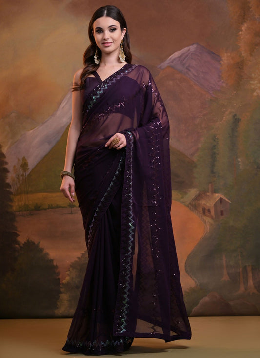 Trendy Border Work Georgette Saree - S7152