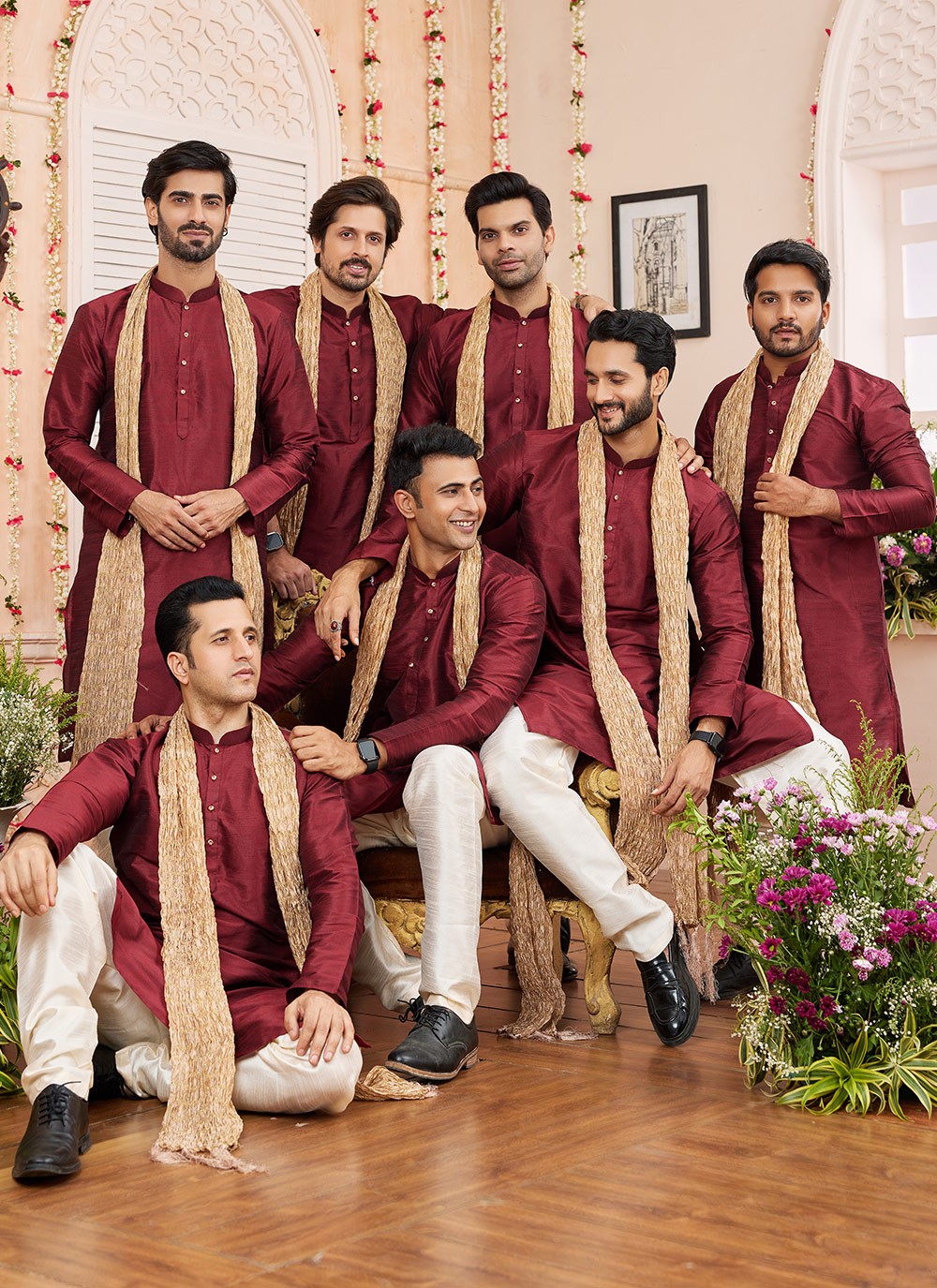 Plain Art Silk Wine Kurta Pyjama - M8737