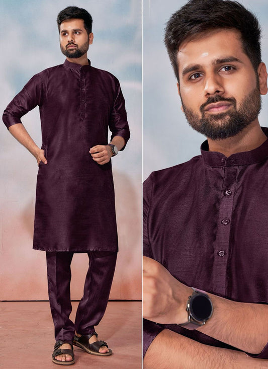 Plain Banglori Silk Wine Kurta Pyjama - M8239