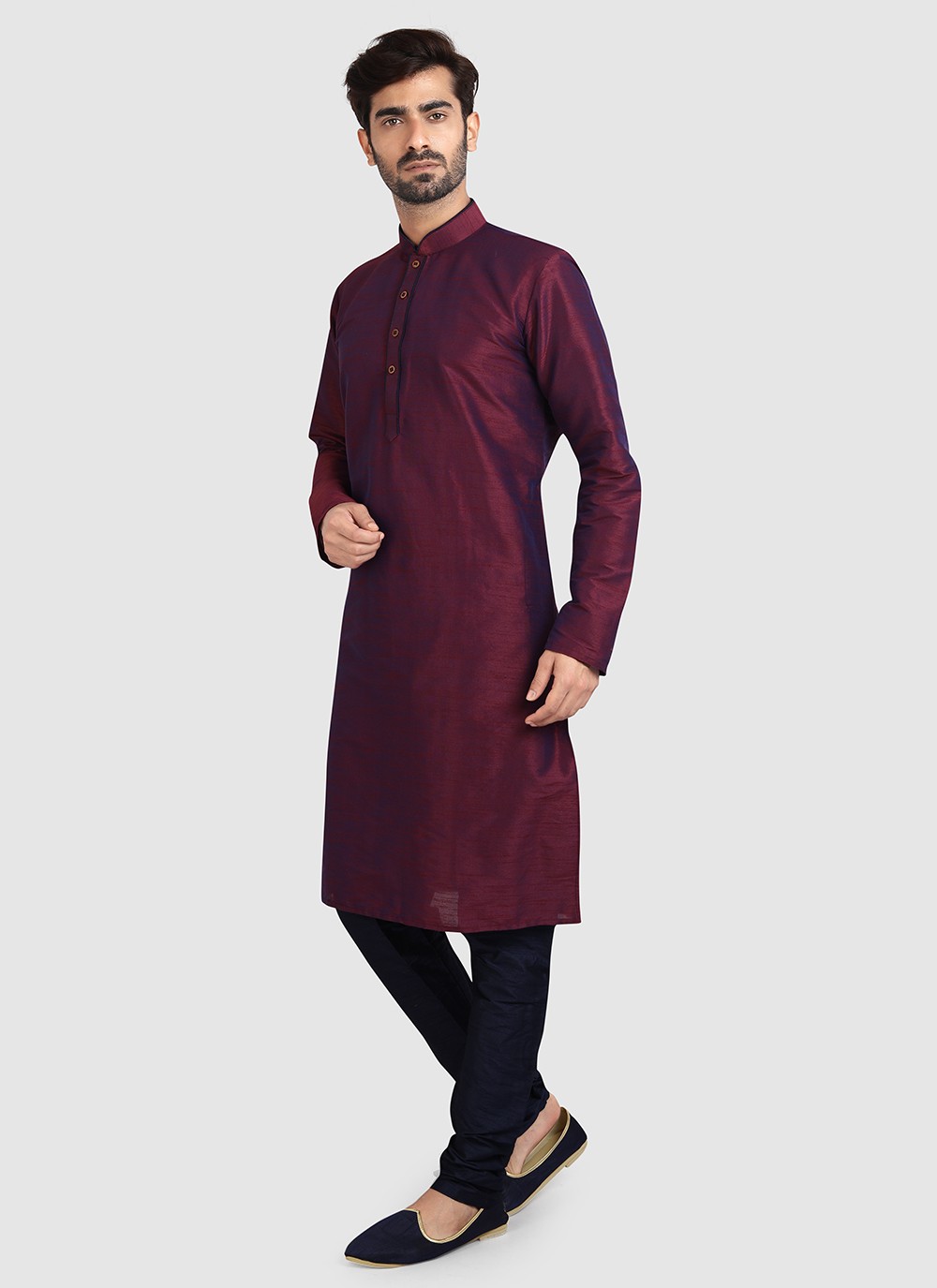 Plain Art Silk Wine Kurta Pyjama - M3424